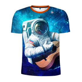 Мужская футболка 3D спортивная с принтом Космонавт с гитарой в Курске, 100% полиэстер с улучшенными характеристиками | приталенный силуэт, круглая горловина, широкие плечи, сужается к линии бедра | гитара