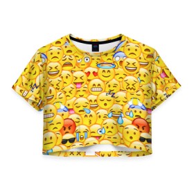 Женская футболка 3D укороченная с принтом Emoji в Курске, 100% полиэстер | круглая горловина, длина футболки до линии талии, рукава с отворотами | emoji | смайлы | эмоджи