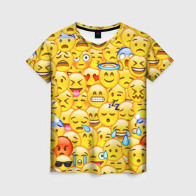 Женская футболка 3D с принтом Emoji в Курске, 100% полиэфир ( синтетическое хлопкоподобное полотно) | прямой крой, круглый вырез горловины, длина до линии бедер | emoji | смайлы | эмоджи