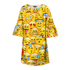 Детское платье 3D с принтом Emoji в Курске, 100% полиэстер | прямой силуэт, чуть расширенный к низу. Круглая горловина, на рукавах — воланы | Тематика изображения на принте: emoji | смайлы | эмоджи