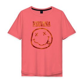 Мужская футболка хлопок Oversize с принтом Nirvana fire в Курске, 100% хлопок | свободный крой, круглый ворот, “спинка” длиннее передней части | Тематика изображения на принте: cobain | kurt | nirvana | кобейн | курт | нирвана | рок