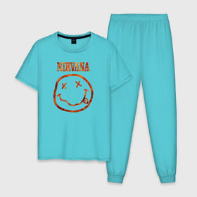 Мужская пижама хлопок с принтом Nirvana fire в Курске, 100% хлопок | брюки и футболка прямого кроя, без карманов, на брюках мягкая резинка на поясе и по низу штанин
 | Тематика изображения на принте: cobain | kurt | nirvana | кобейн | курт | нирвана | рок