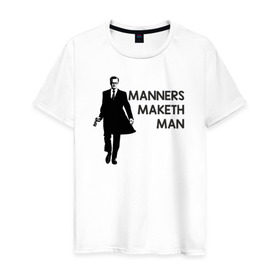 Мужская футболка хлопок с принтом Manners Maketh Man в Курске, 100% хлопок | прямой крой, круглый вырез горловины, длина до линии бедер, слегка спущенное плечо. | manners maketh man kingsman кингсман