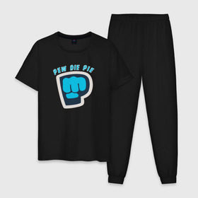 Мужская пижама хлопок с принтом Pew Die Pie в Курске, 100% хлопок | брюки и футболка прямого кроя, без карманов, на брюках мягкая резинка на поясе и по низу штанин
 | Тематика изображения на принте: die | pew | pewdiepie | pie