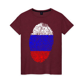 Женская футболка хлопок с принтом Отпечаток Россия в Курске, 100% хлопок | прямой крой, круглый вырез горловины, длина до линии бедер, слегка спущенное плечо | лайк | отпечаток пальца | палец | россия | рука | триколор | флаг