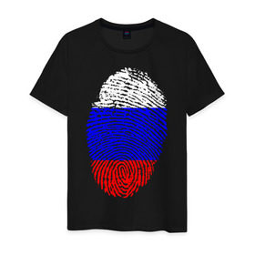 Мужская футболка хлопок с принтом Отпечаток Россия в Курске, 100% хлопок | прямой крой, круглый вырез горловины, длина до линии бедер, слегка спущенное плечо. | лайк | отпечаток пальца | палец | россия | рука | триколор | флаг