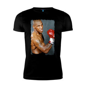 Мужская футболка премиум с принтом Майк Тайсон (Mike Tyson) в Курске, 92% хлопок, 8% лайкра | приталенный силуэт, круглый вырез ворота, длина до линии бедра, короткий рукав | майк тайсон