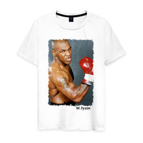 Мужская футболка хлопок с принтом Майк Тайсон (Mike Tyson) в Курске, 100% хлопок | прямой крой, круглый вырез горловины, длина до линии бедер, слегка спущенное плечо. | Тематика изображения на принте: майк тайсон