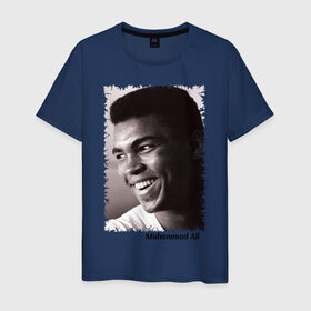 Мужская футболка хлопок с принтом Мухаммед Али (Muhammad Ali) в Курске, 100% хлопок | прямой крой, круглый вырез горловины, длина до линии бедер, слегка спущенное плечо. | Тематика изображения на принте: мухаммед али
