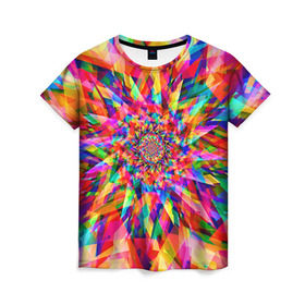 Женская футболка 3D с принтом Tie dye в Курске, 100% полиэфир ( синтетическое хлопкоподобное полотно) | прямой крой, круглый вырез горловины, длина до линии бедер | орнамент | узор