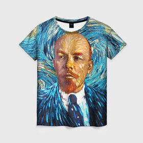 Женская футболка 3D с принтом Ленин по мотивам Ван Гога в Курске, 100% полиэфир ( синтетическое хлопкоподобное полотно) | прямой крой, круглый вырез горловины, длина до линии бедер | lenin | ван гог | ильич | ленин | ретро | ссср | товарищ