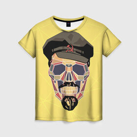 Женская футболка 3D с принтом Полигональный череп Ленина в Курске, 100% полиэфир ( синтетическое хлопкоподобное полотно) | прямой крой, круглый вырез горловины, длина до линии бедер | lenin | ильич | ленин | полигональный череп | ретро | ссср | товарищ | череп