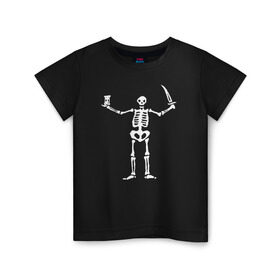 Детская футболка хлопок с принтом Black Sails Pirate Flag в Курске, 100% хлопок | круглый вырез горловины, полуприлегающий силуэт, длина до линии бедер | Тематика изображения на принте: скелет