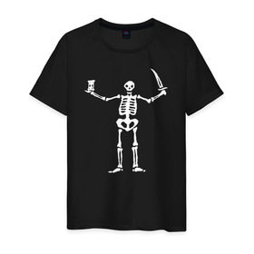 Мужская футболка хлопок с принтом Black Sails Pirate Flag в Курске, 100% хлопок | прямой крой, круглый вырез горловины, длина до линии бедер, слегка спущенное плечо. | Тематика изображения на принте: скелет