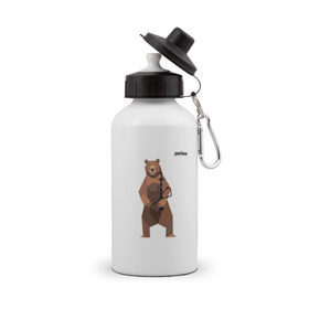 Бутылка спортивная с принтом Медведь Plan B №2 (чёрный) в Курске, металл | емкость — 500 мл, в комплекте две пластиковые крышки и карабин для крепления | Тематика изображения на принте: planb | кальян | медведь | на макете изображен бурый медведь с кальяном | планб
