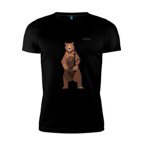 Мужская футболка премиум с принтом Медведь Plan B №2 (чёрный) в Курске, 92% хлопок, 8% лайкра | приталенный силуэт, круглый вырез ворота, длина до линии бедра, короткий рукав | Тематика изображения на принте: planb | кальян | медведь | на макете изображен бурый медведь с кальяном | планб