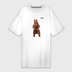 Платье-футболка хлопок с принтом Медведь и shisha в Курске,  |  | planb | кальян | медведь | на макете изображен бурый медведь с кальяном | планб