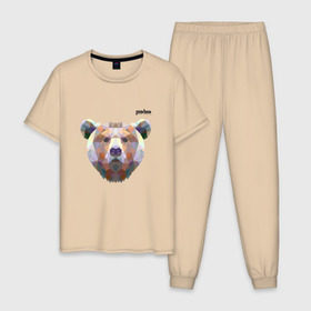Мужская пижама хлопок с принтом Медведь Plan B №5 (чёрный) в Курске, 100% хлопок | брюки и футболка прямого кроя, без карманов, на брюках мягкая резинка на поясе и по низу штанин
 | planb | кальян | медведь | планб