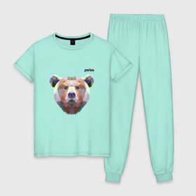 Женская пижама хлопок с принтом Медведь Plan B №5 (чёрный) в Курске, 100% хлопок | брюки и футболка прямого кроя, без карманов, на брюках мягкая резинка на поясе и по низу штанин | planb | кальян | медведь | планб