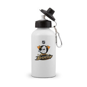 Бутылка спортивная с принтом Anaheim Ducks (Black) в Курске, металл | емкость — 500 мл, в комплекте две пластиковые крышки и карабин для крепления | anaheim ducks | nhl | спорт | хоккей
