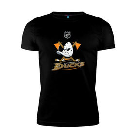 Мужская футболка премиум с принтом Anaheim Ducks (Black) в Курске, 92% хлопок, 8% лайкра | приталенный силуэт, круглый вырез ворота, длина до линии бедра, короткий рукав | Тематика изображения на принте: anaheim ducks | nhl | спорт | хоккей