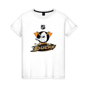 Женская футболка хлопок с принтом Anaheim Ducks (Black) в Курске, 100% хлопок | прямой крой, круглый вырез горловины, длина до линии бедер, слегка спущенное плечо | anaheim ducks | nhl | спорт | хоккей