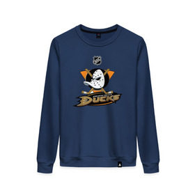 Женский свитшот хлопок с принтом Anaheim Ducks (Black) в Курске, 100% хлопок | прямой крой, круглый вырез, на манжетах и по низу широкая трикотажная резинка  | anaheim ducks | nhl | спорт | хоккей