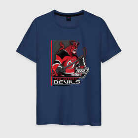 Мужская футболка хлопок с принтом New Jersey Devils в Курске, 100% хлопок | прямой крой, круглый вырез горловины, длина до линии бедер, слегка спущенное плечо. | new jersey devils | nhl | спорт | хоккей