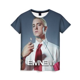 Женская футболка 3D с принтом Eminem в Курске, 100% полиэфир ( синтетическое хлопкоподобное полотно) | прямой крой, круглый вырез горловины, длина до линии бедер | eminem | music | rap | музыка | реп | эминем