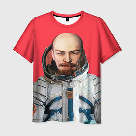 Мужская футболка 3D с принтом Ленин космонавт в Курске, 100% полиэфир | прямой крой, круглый вырез горловины, длина до линии бедер | lenin | ильич | космонавт | космос | ленин | ретро | ссср | товарищ