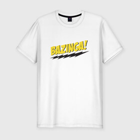 Мужская футболка премиум с принтом Bazinga в Курске, 92% хлопок, 8% лайкра | приталенный силуэт, круглый вырез ворота, длина до линии бедра, короткий рукав | шелдон