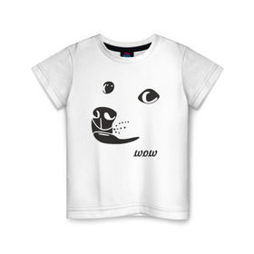 Детская футболка хлопок с принтом doge wow в Курске, 100% хлопок | круглый вырез горловины, полуприлегающий силуэт, длина до линии бедер | Тематика изображения на принте: doge wow собака воу вау дог