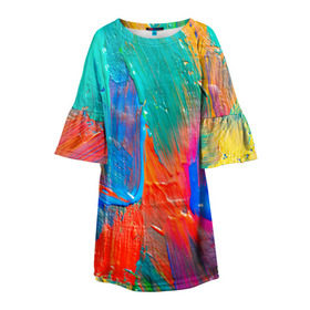 Детское платье 3D с принтом Абстракция красок в Курске, 100% полиэстер | прямой силуэт, чуть расширенный к низу. Круглая горловина, на рукавах — воланы | Тематика изображения на принте: мазки | масло | яркий
