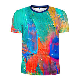 Мужская футболка 3D спортивная с принтом Абстракция красок в Курске, 100% полиэстер с улучшенными характеристиками | приталенный силуэт, круглая горловина, широкие плечи, сужается к линии бедра | мазки | масло | яркий
