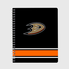 Тетрадь с принтом Anaheim Ducks Selanne в Курске, 100% бумага | 48 листов, плотность листов — 60 г/м2, плотность картонной обложки — 250 г/м2. Листы скреплены сбоку удобной пружинной спиралью. Уголки страниц и обложки скругленные. Цвет линий — светло-серый
 | Тематика изображения на принте: anaheim ducks selanne | nhl | спорт | хоккей