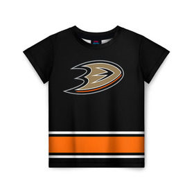 Детская футболка 3D с принтом Anaheim Ducks Selanne в Курске, 100% гипоаллергенный полиэфир | прямой крой, круглый вырез горловины, длина до линии бедер, чуть спущенное плечо, ткань немного тянется | anaheim ducks selanne | nhl | спорт | хоккей