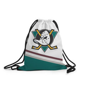 Рюкзак-мешок 3D с принтом Anaheim Ducks Selanne в Курске, 100% полиэстер | плотность ткани — 200 г/м2, размер — 35 х 45 см; лямки — толстые шнурки, застежка на шнуровке, без карманов и подкладки | Тематика изображения на принте: anaheim ducks selanne | nhl | спорт | хоккей