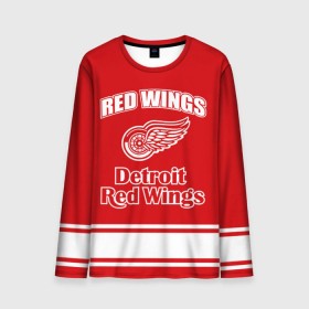 Мужской лонгслив 3D с принтом Detroit red wings в Курске, 100% полиэстер | длинные рукава, круглый вырез горловины, полуприлегающий силуэт | detroit red wings | nhl | спорт | хоккей