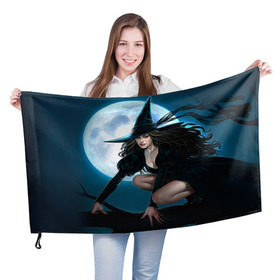 Флаг 3D с принтом Ведьма в Курске, 100% полиэстер | плотность ткани — 95 г/м2, размер — 67 х 109 см. Принт наносится с одной стороны | halloween | ведьма | праздник | тыква | хэллоуин