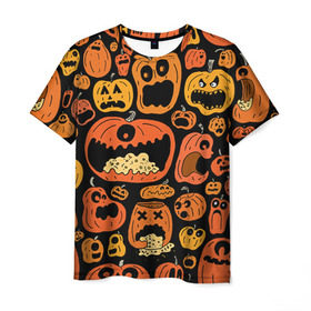 Мужская футболка 3D с принтом Тыковки в Курске, 100% полиэфир | прямой крой, круглый вырез горловины, длина до линии бедер | halloween | праздник | тыква | хэллоуин