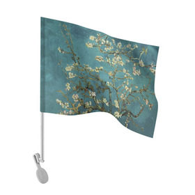 Флаг для автомобиля с принтом Цветущая ветка миндаля в Курске, 100% полиэстер | Размер: 30*21 см | вишня | цветы