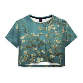 Женская футболка 3D укороченная с принтом Цветущая ветка миндаля в Курске, 100% полиэстер | круглая горловина, длина футболки до линии талии, рукава с отворотами | вишня | цветы