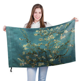 Флаг 3D с принтом Цветущая ветка миндаля в Курске, 100% полиэстер | плотность ткани — 95 г/м2, размер — 67 х 109 см. Принт наносится с одной стороны | вишня | цветы