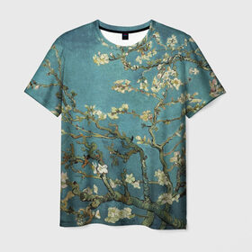 Мужская футболка 3D с принтом Цветущая ветка миндаля в Курске, 100% полиэфир | прямой крой, круглый вырез горловины, длина до линии бедер | вишня | цветы