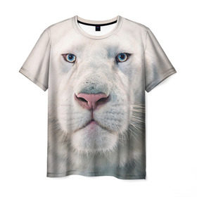 Мужская футболка 3D с принтом Белый лев в Курске, 100% полиэфир | прямой крой, круглый вырез горловины, длина до линии бедер | белый лев | животные | лев