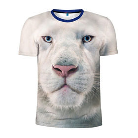 Мужская футболка 3D спортивная с принтом Белый лев в Курске, 100% полиэстер с улучшенными характеристиками | приталенный силуэт, круглая горловина, широкие плечи, сужается к линии бедра | Тематика изображения на принте: белый лев | животные | лев