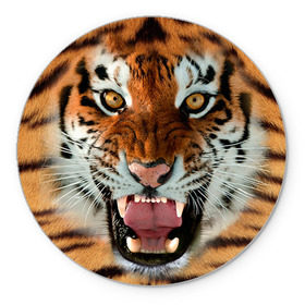 Коврик круглый с принтом Тигр в Курске, резина и полиэстер | круглая форма, изображение наносится на всю лицевую часть | животные | зубы | кошка | тигр
