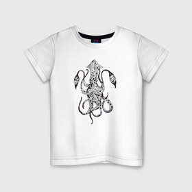 Детская футболка хлопок с принтом Кальмар в Курске, 100% хлопок | круглый вырез горловины, полуприлегающий силуэт, длина до линии бедер | клевый кальмар. стильный принт.кальмар | море | осьминог | стиль