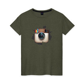 Женская футболка хлопок с принтом Instagram в Курске, 100% хлопок | прямой крой, круглый вырез горловины, длина до линии бедер, слегка спущенное плечо | инстаграм