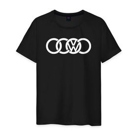Мужская футболка хлопок с принтом AUDI VW в Курске, 100% хлопок | прямой крой, круглый вырез горловины, длина до линии бедер, слегка спущенное плечо. | audi vw фольксваген volkswagen ауди